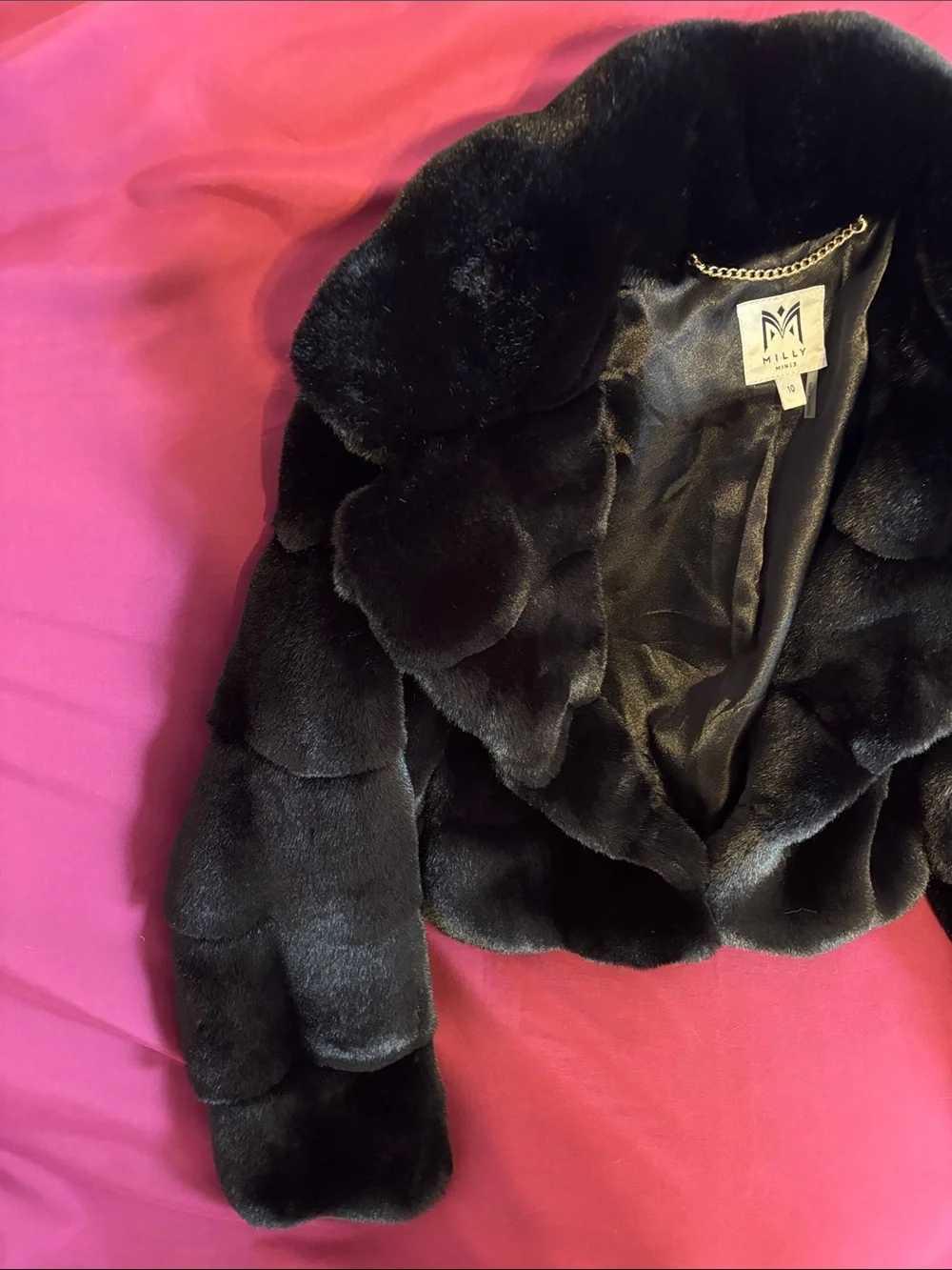 Milly Minis Black Faux Fur Cropped Coat